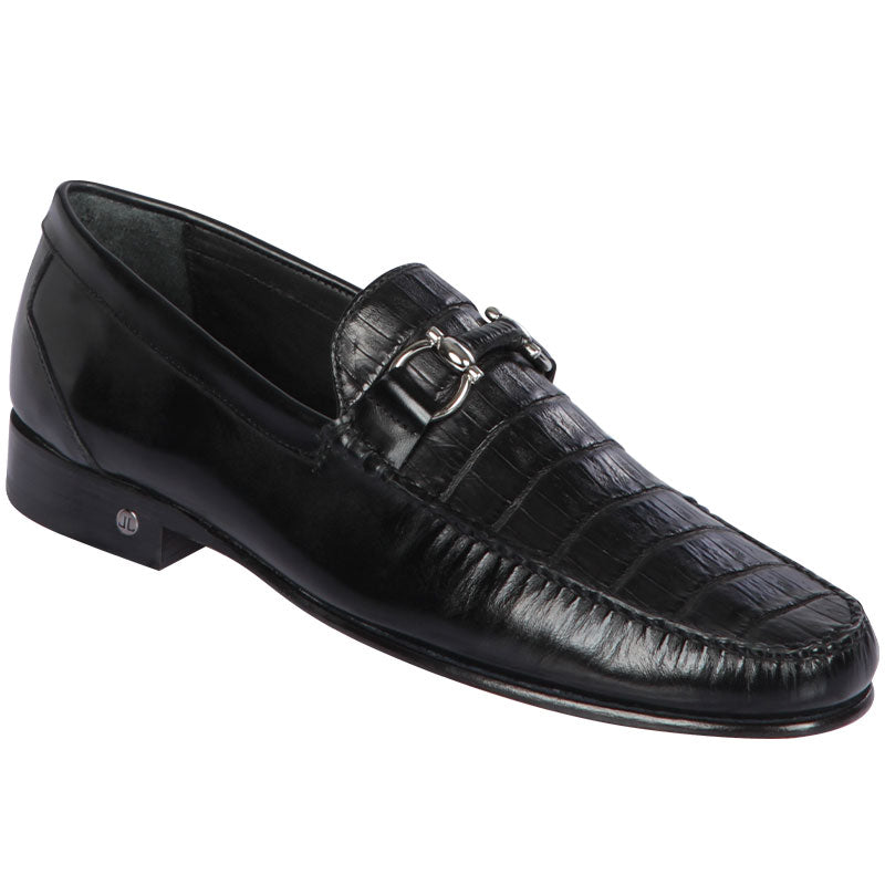 Lombardy Belly Caiman & Calfskin Bit Loafers Black