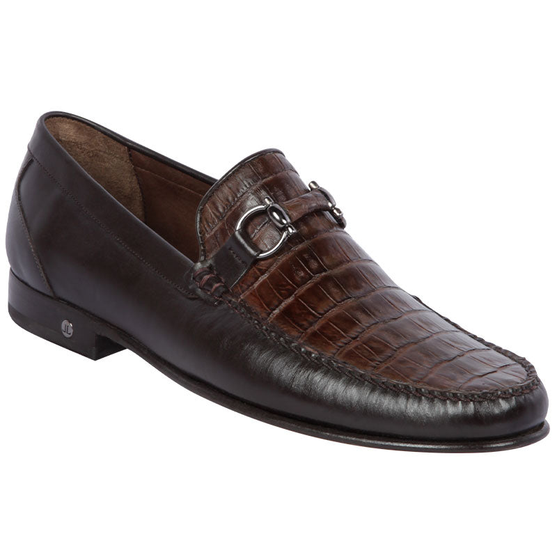 Lombardy Belly Caiman & Calfskin Bit Loafers Brown