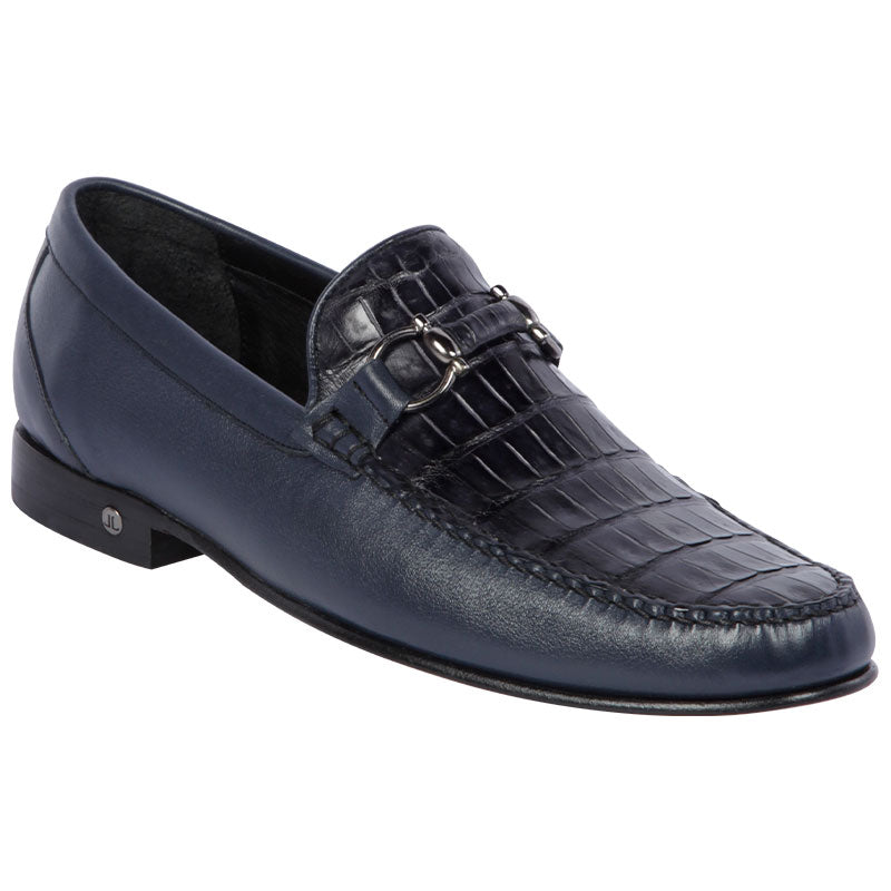 Lombardy Belly Caiman & Calfskin Bit Loafers Navy Blue