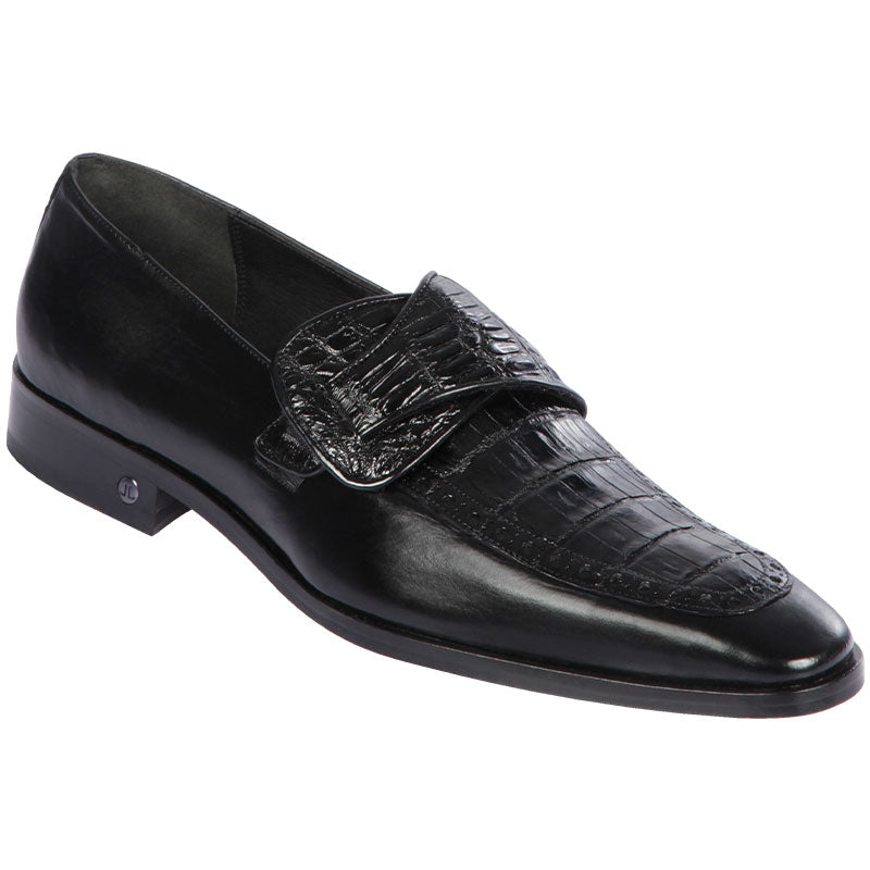 Lombardy Caiman Belly & Calfskin Monkstrap Dress Shoe Black