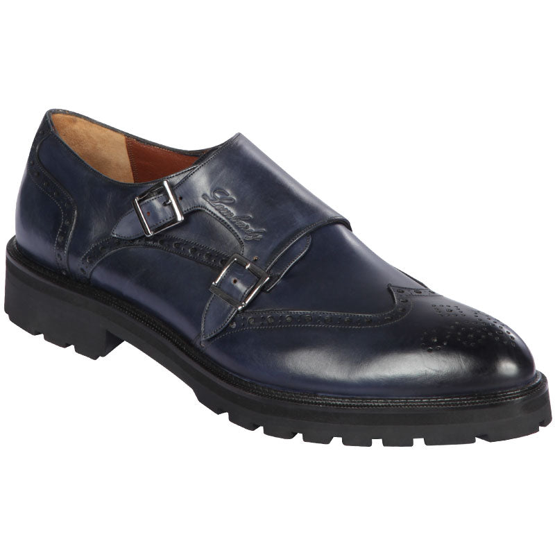 Lombardy Calfskin Wingtip Monk Strap Faded Navy Blue