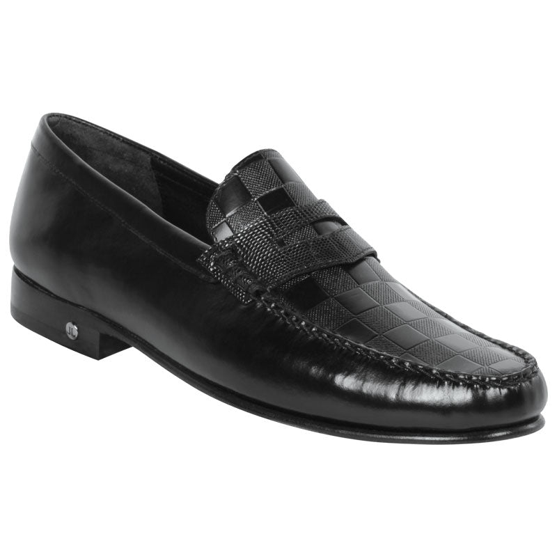 Lombardy Checkered Calfskin & Lizard Penny Loafers Black