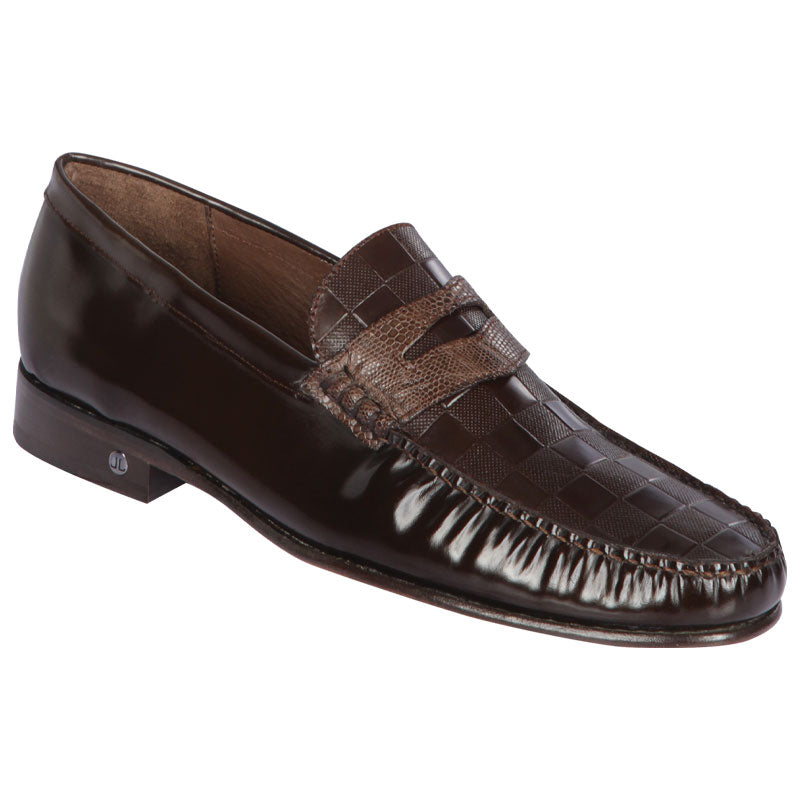 Lombardy Checkered Calfskin & Lizard Penny Loafers Brown