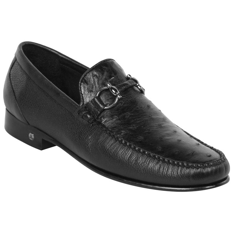 Lombardy Ostrich & Calfskin Bit Loafers Black