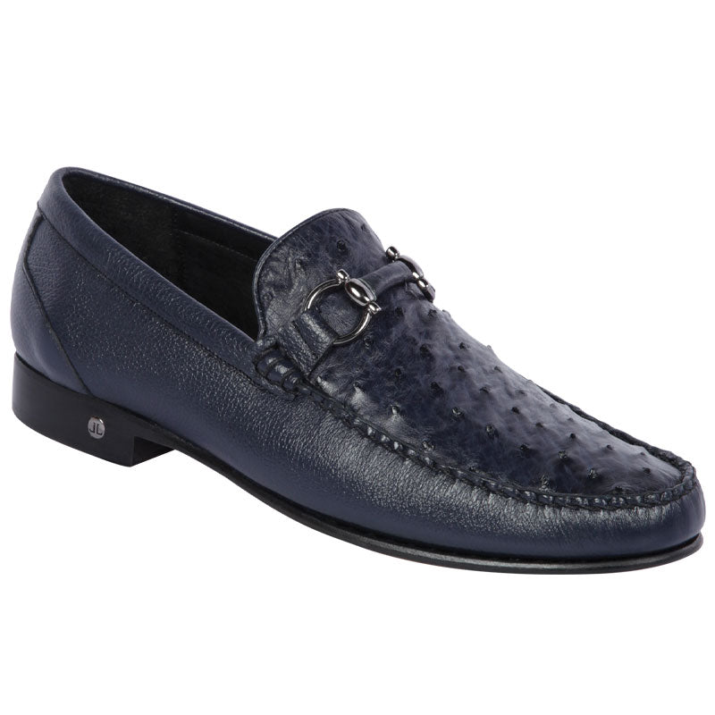 Lombardy Ostrich & Calfskin Bit Loafers Navy Blue