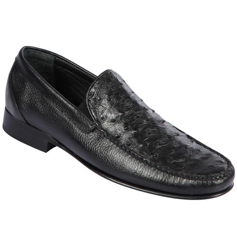 Lombardy Ostrich & Calfskin Loafers Black