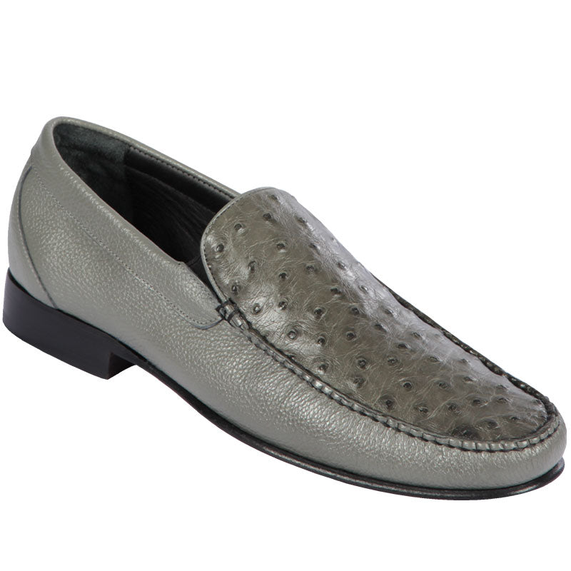 Lombardy Ostrich & Calfskin Loafers Gray