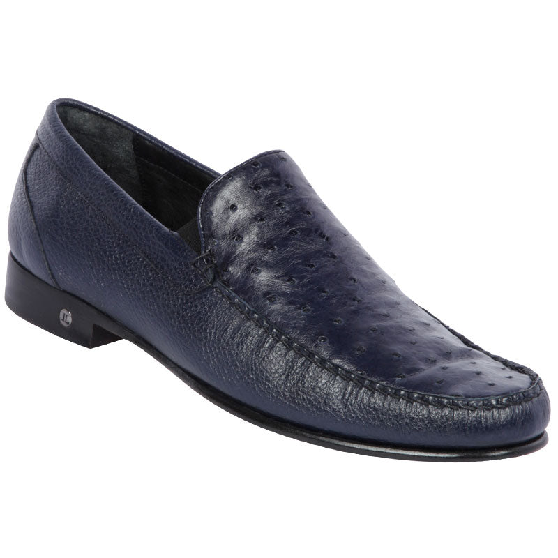 Lombardy Ostrich & Calfskin Loafers Navy Blue
