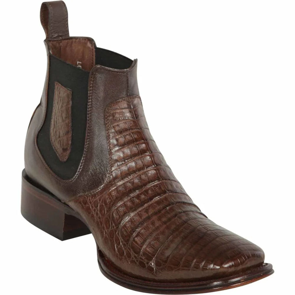 Los Altos H82BV Caiman Belly Wide Square Toe Ankle Boot Brown
