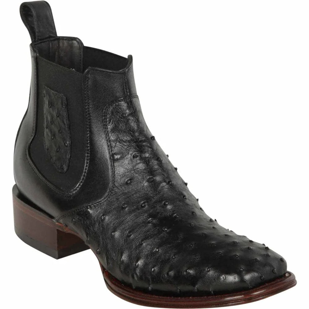 Los Altos H82BV Ostrich Wide Square Toe Ankle Boot Black