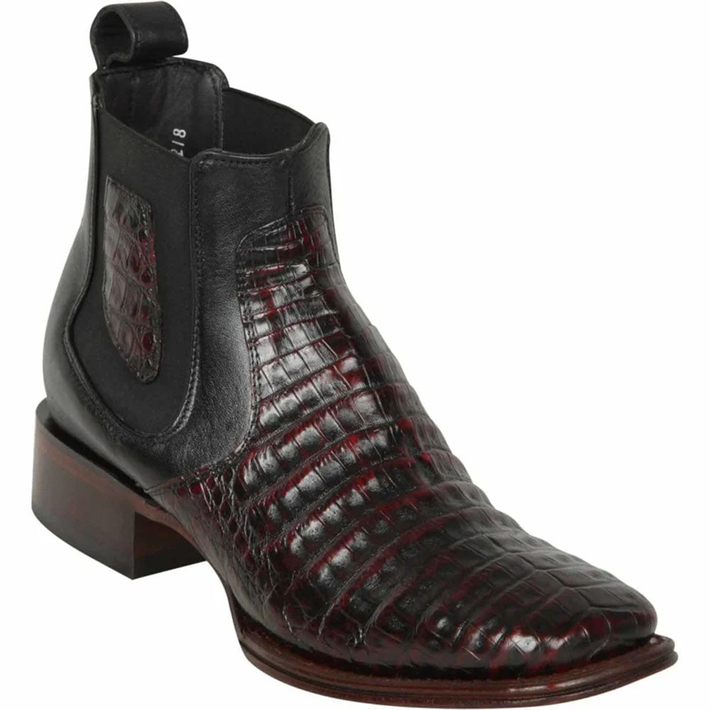Los Altos H82BV Caiman Belly Wide Square Toe Ankle Boot Black Cherry