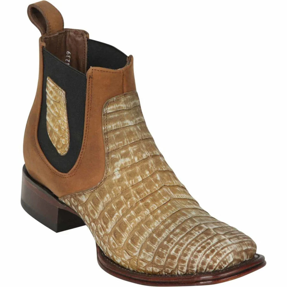 Los Altos H82BV Caiman Belly Wide Square Toe Ankle Boot Sahara Stone