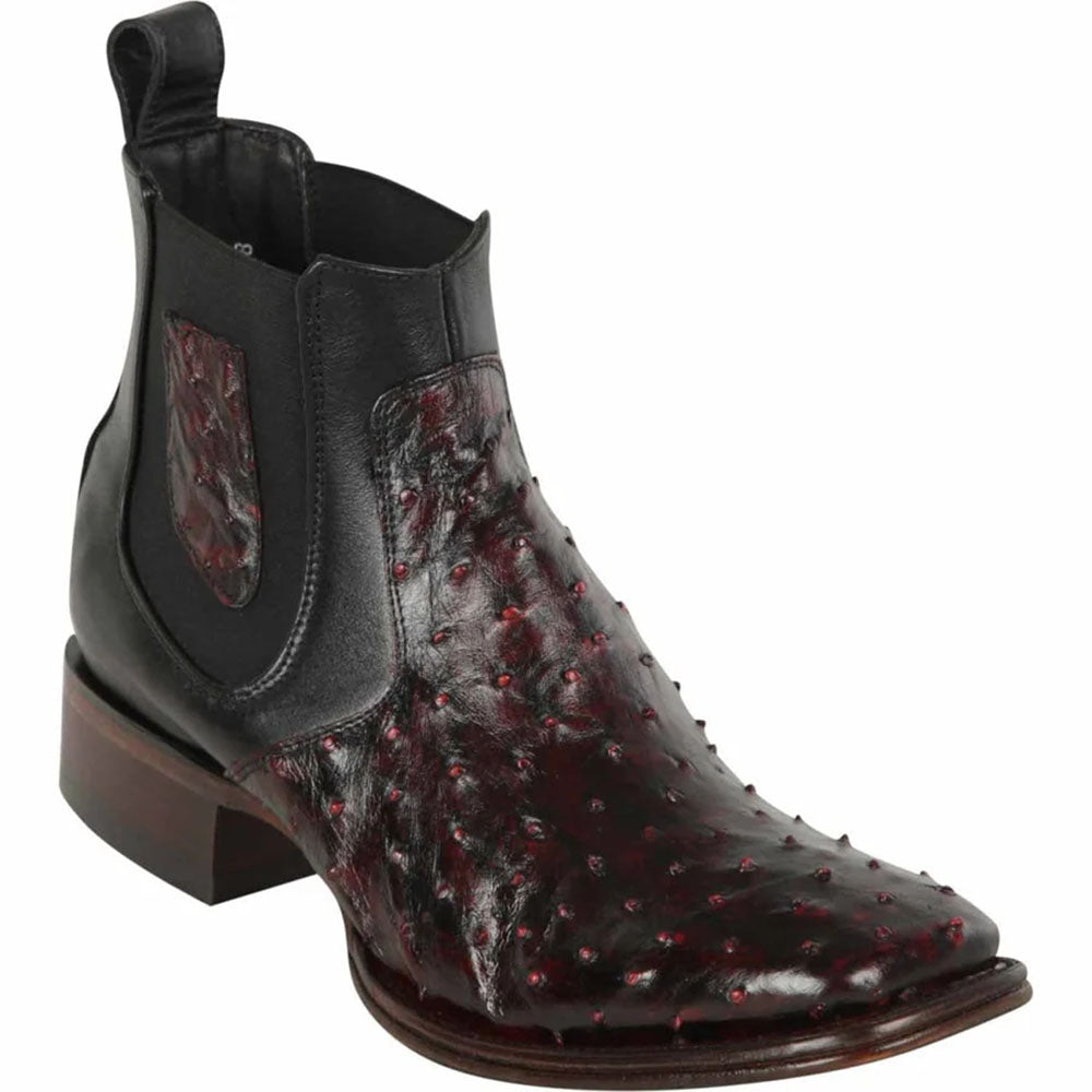 Los Altos H82BV Ostrich Wide Square Toe Ankle Boot Black Cherry