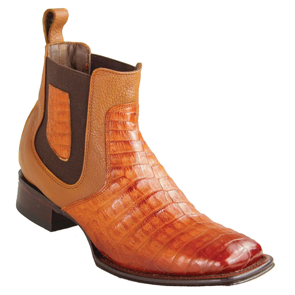 Los Altos H82BV Caiman Belly Wide Square Toe Ankle Boot Faded Cognac