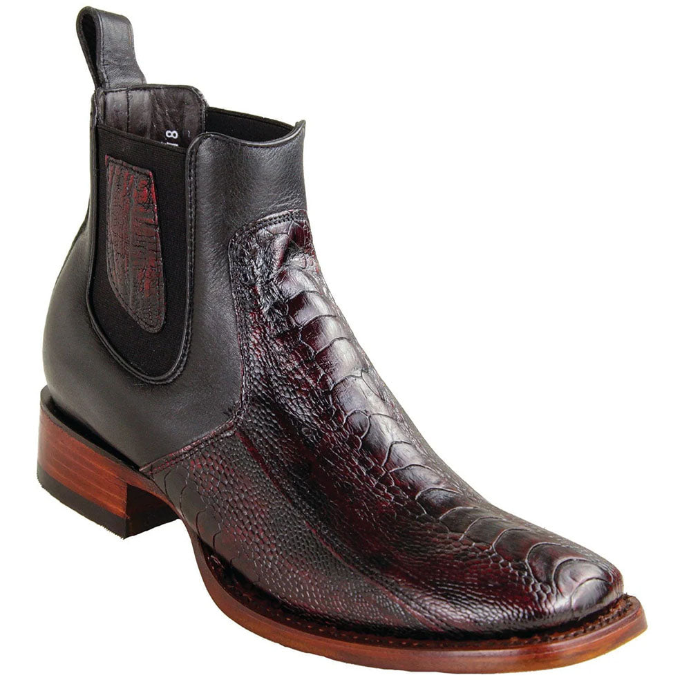 Los Altos H82BV Ostrich Leg Wide Square Toe Ankle Boot Black Cherry