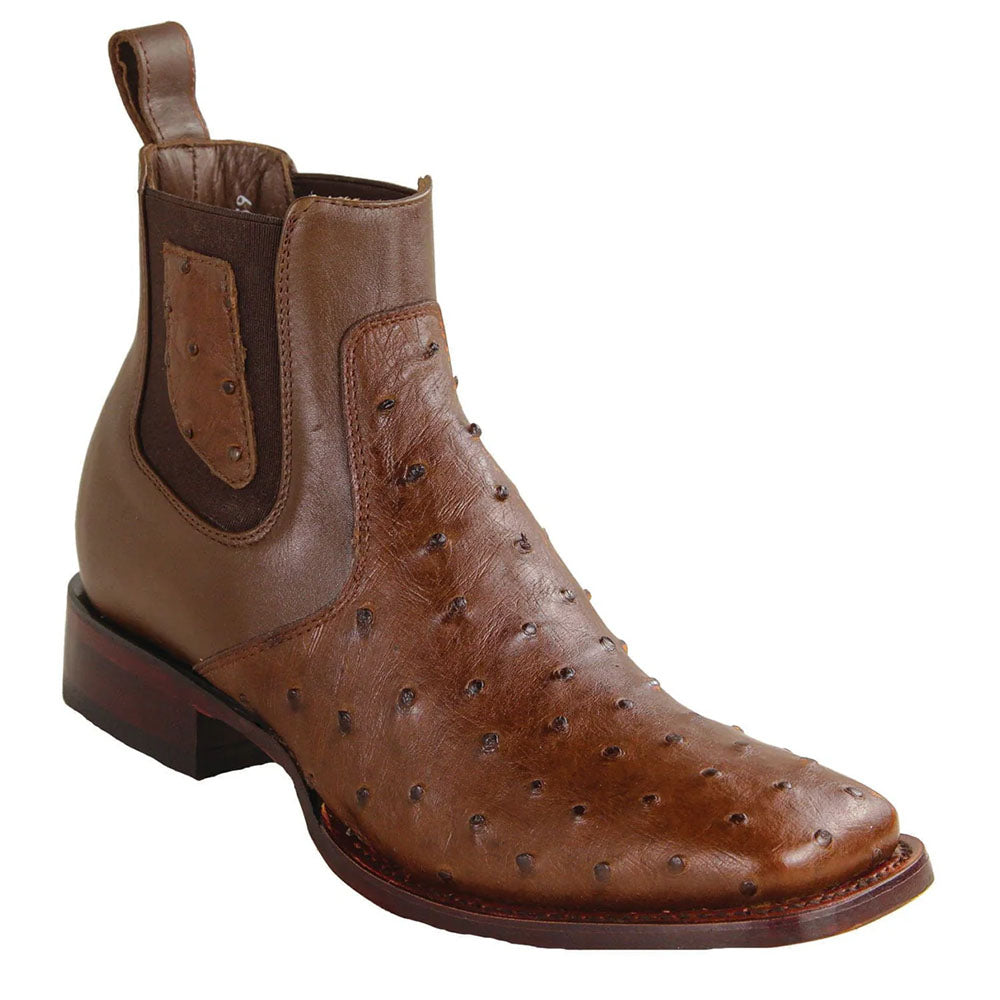 Los Altos H82BV Ostrich Wide Square Toe Ankle Boot Tobacco