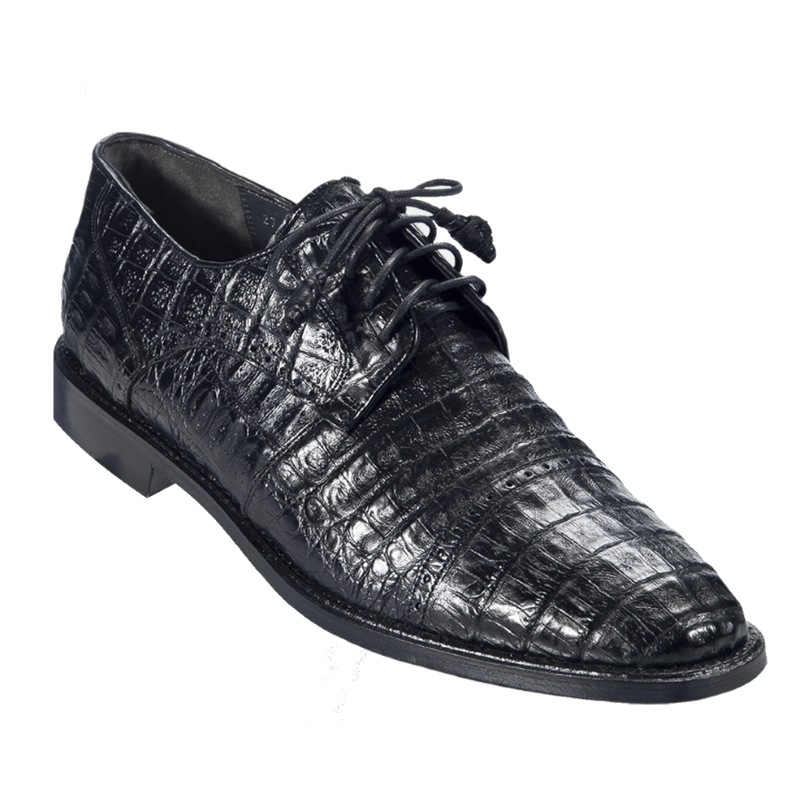 Los Altos Caiman Belly Cap Toe Shoes Black