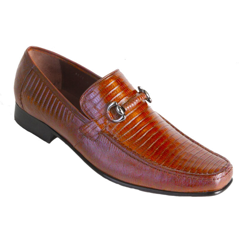 Los Altos Lizard Bit Loafers Cognac