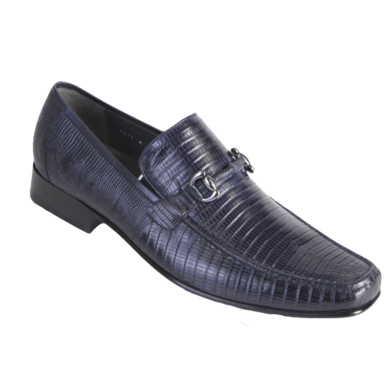 Los Altos Lizard Bit Loafers Navy Blue