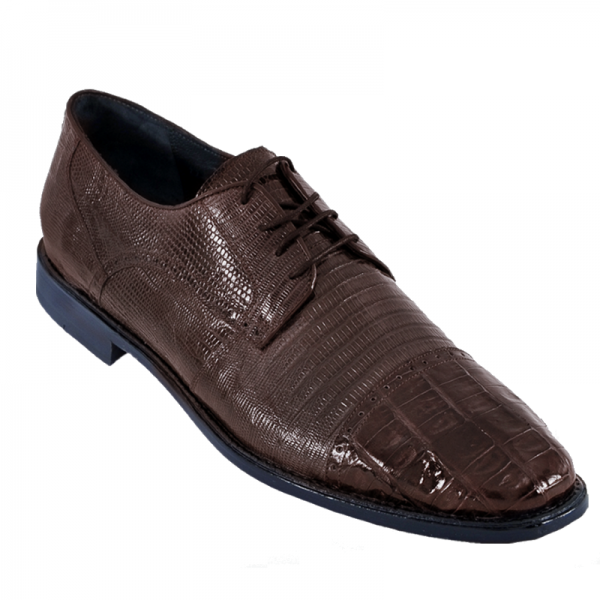 Los Altos Lizard & Caiman Cap Toe Shoes Brown