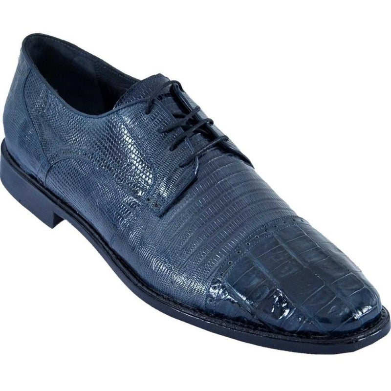 Los Altos Lizard & Caiman Cap Toe Shoes Navy