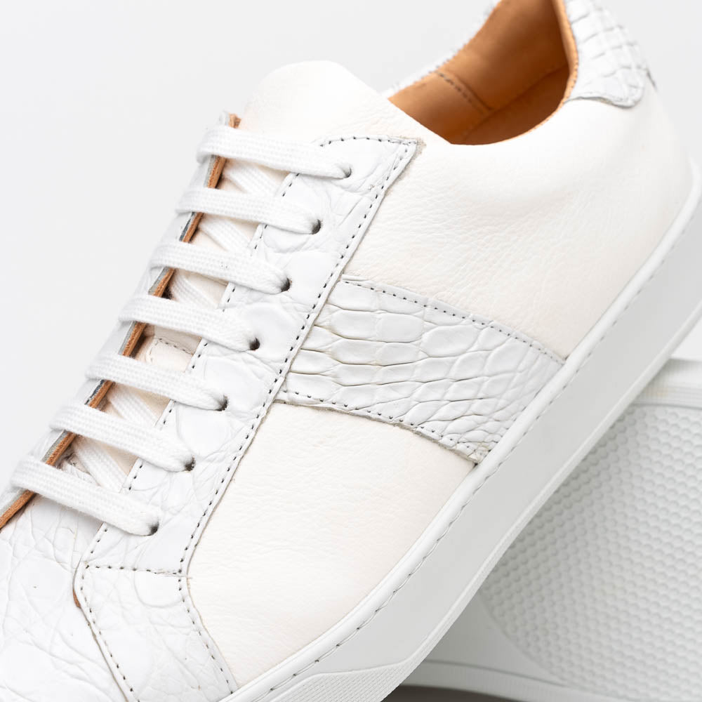 Zelli Luca Crocodile & Calfskin Sneakers White (61-100-WHT)