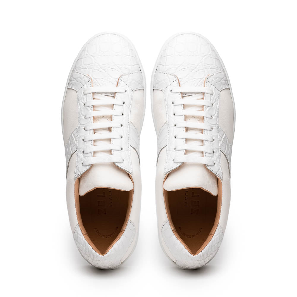 Zelli Luca Crocodile & Calfskin Sneakers White (61-100-WHT)