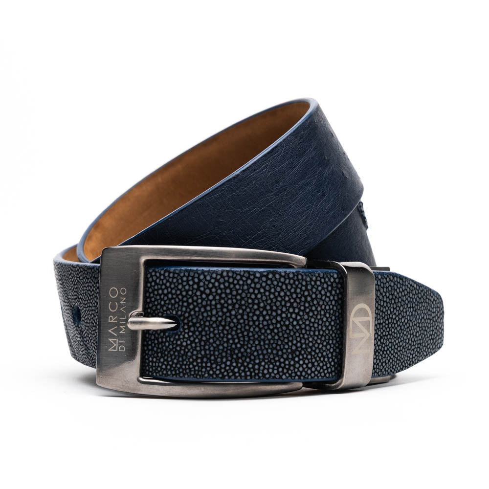 Marco Di Milano Lucca Ostrich & Stingray Belt Navy / Black