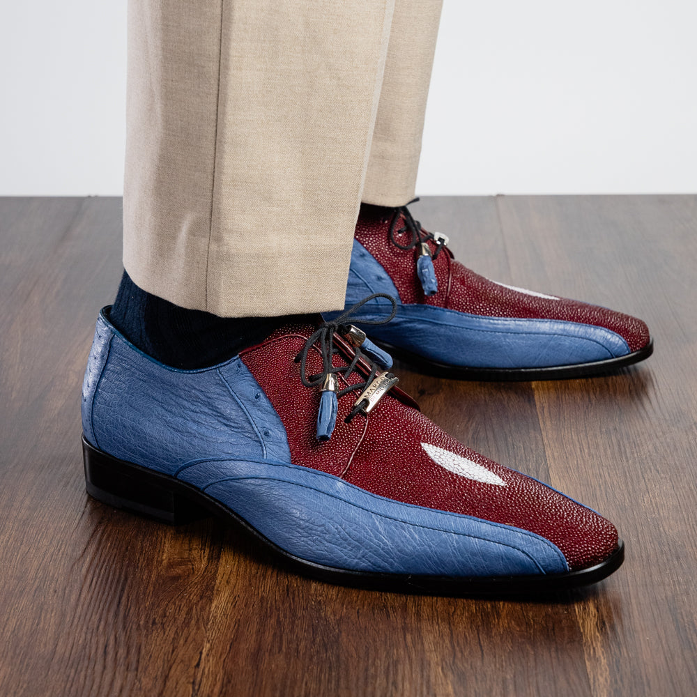 Marco Di Milano Lucca Ostrich & Stingray Shoes Wine / Jeans Blue