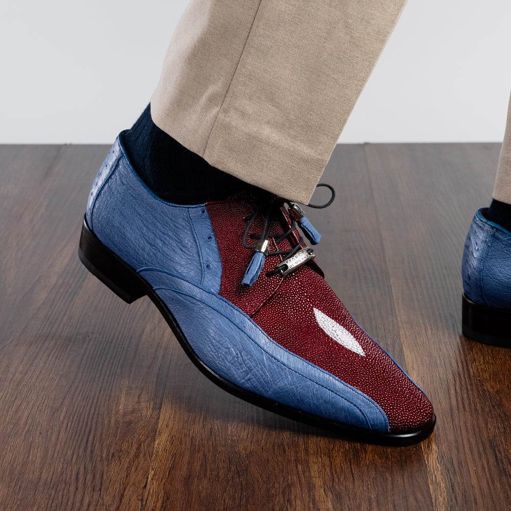 Marco Di Milano Lucca Ostrich & Stingray Shoes Wine / Jeans Blue