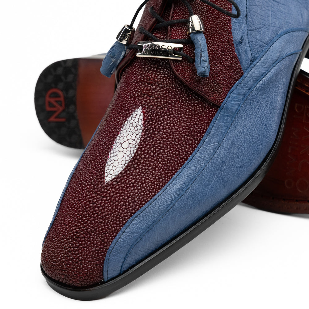 Marco Di Milano Lucca Ostrich & Stingray Shoes Wine / Jeans Blue