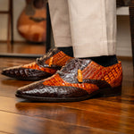 Marco Di Milano Luciano Caiman Crocodile Wingtip Shoes Cognac / Brown