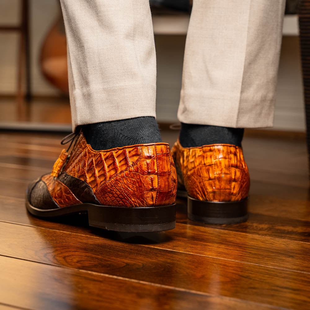 Marco Di Milano Luciano Caiman Crocodile Wingtip Shoes Cognac