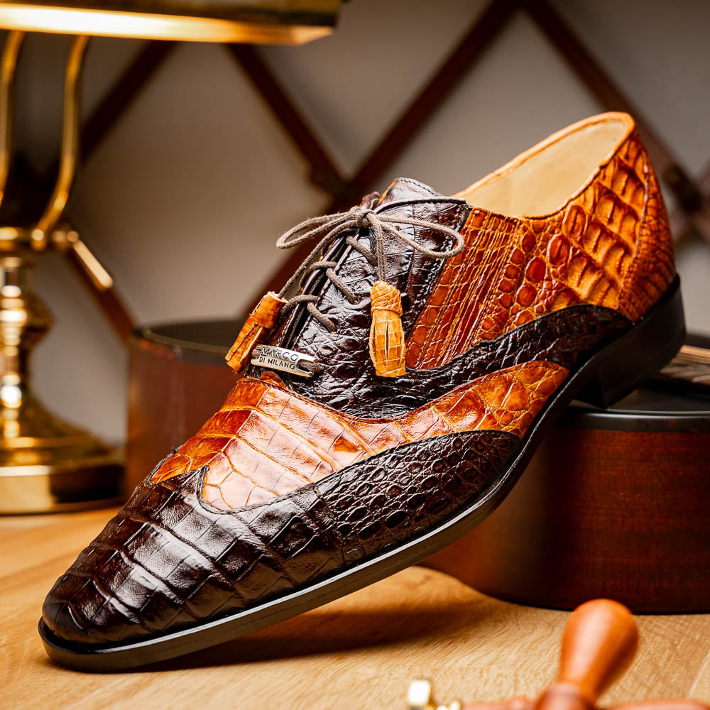 Marco Di Milano Luciano Caiman Crocodile Wingtip Shoes Cognac / Brown