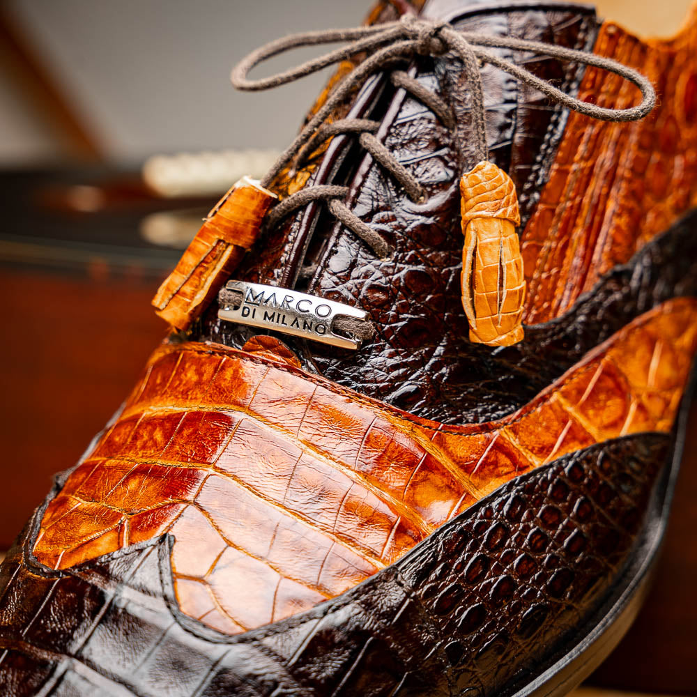 Marco Di Milano Luciano Caiman Crocodile Wingtip Shoes Cognac