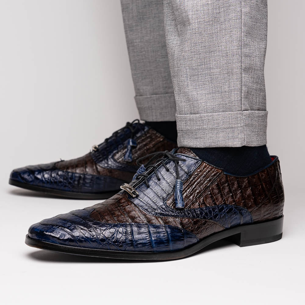 Marco Di Milano Luciano Caiman Crocodile Wingtip Shoes Navy / Brown