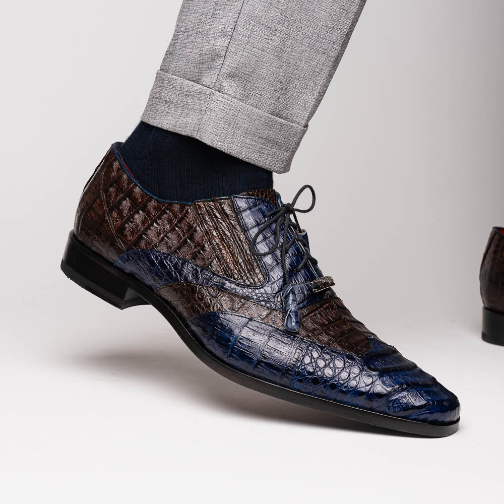 Marco Di Milano Luciano Caiman Crocodile Wingtip Shoes Navy / Brown