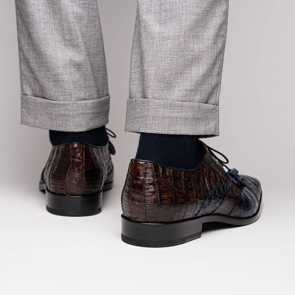 Marco Di Milano Luciano Caiman Crocodile Wingtip Shoes Navy / Brown