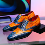 Marco Di Milano Luciano Caiman Crocodile Wingtip Shoes Blue / Brandy