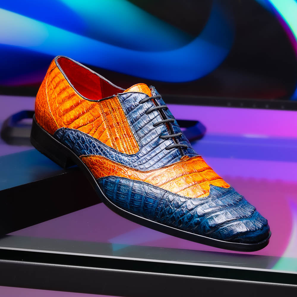 Marco Di Milano Luciano Caiman Crocodile Wingtip Shoes Blue / Brandy