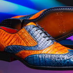 Marco Di Milano Luciano Caiman Crocodile Wingtip Shoes Blue / Brandy