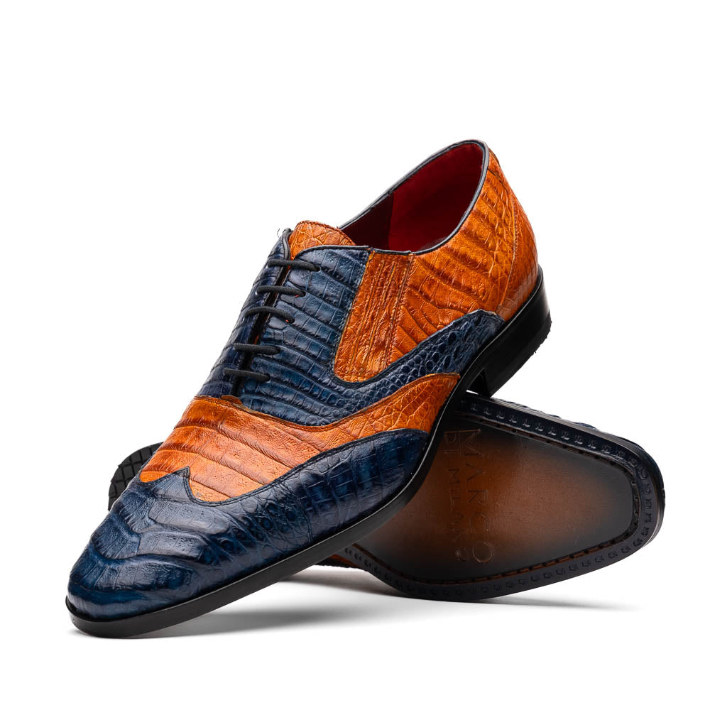Marco Di Milano Luciano Caiman Crocodile Wingtip Shoes Blue / Brandy