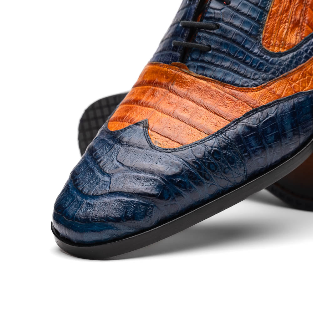 Marco Di Milano Luciano Caiman Crocodile Wingtip Shoes Blue / Brandy