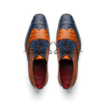 Marco Di Milano Luciano Caiman Crocodile Wingtip Shoes Blue / Brandy