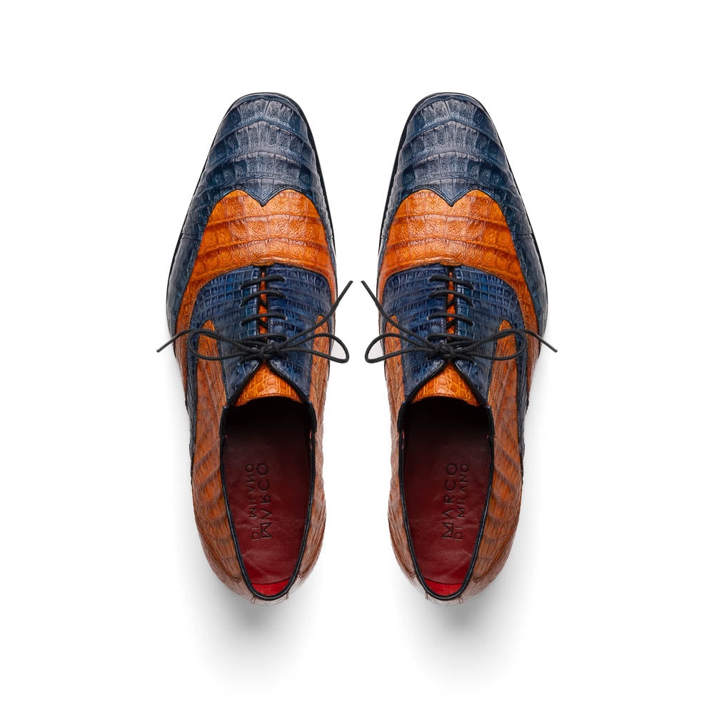 Marco Di Milano Luciano Caiman Crocodile Wingtip Shoes Blue / Brandy