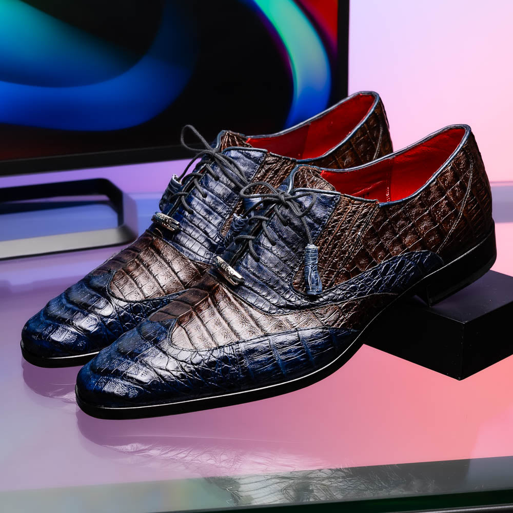 Marco Di Milano Luciano Caiman Crocodile Wingtip Shoes Navy / Brown