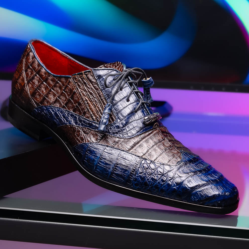 Marco Di Milano Luciano Caiman Crocodile Wingtip Shoes Navy / Brown