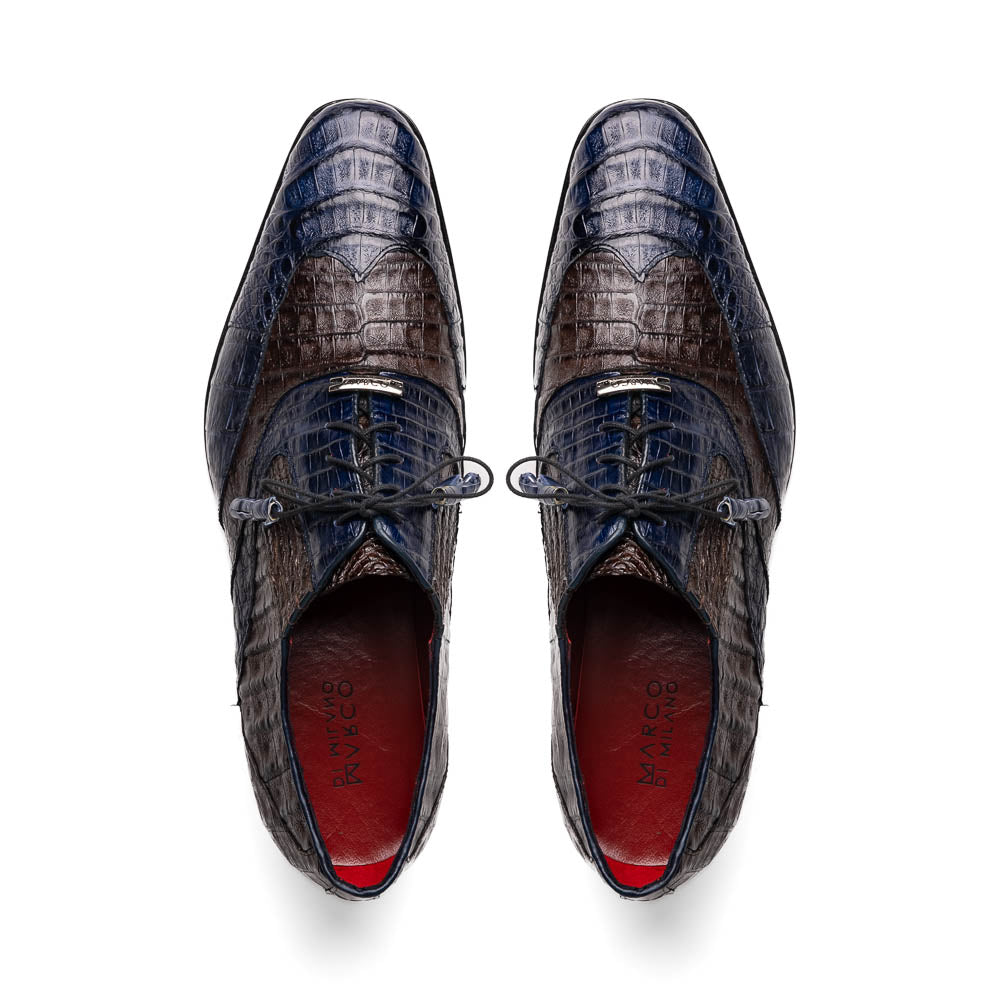 Marco Di Milano Luciano Caiman Crocodile Wingtip Shoes Navy / Brown