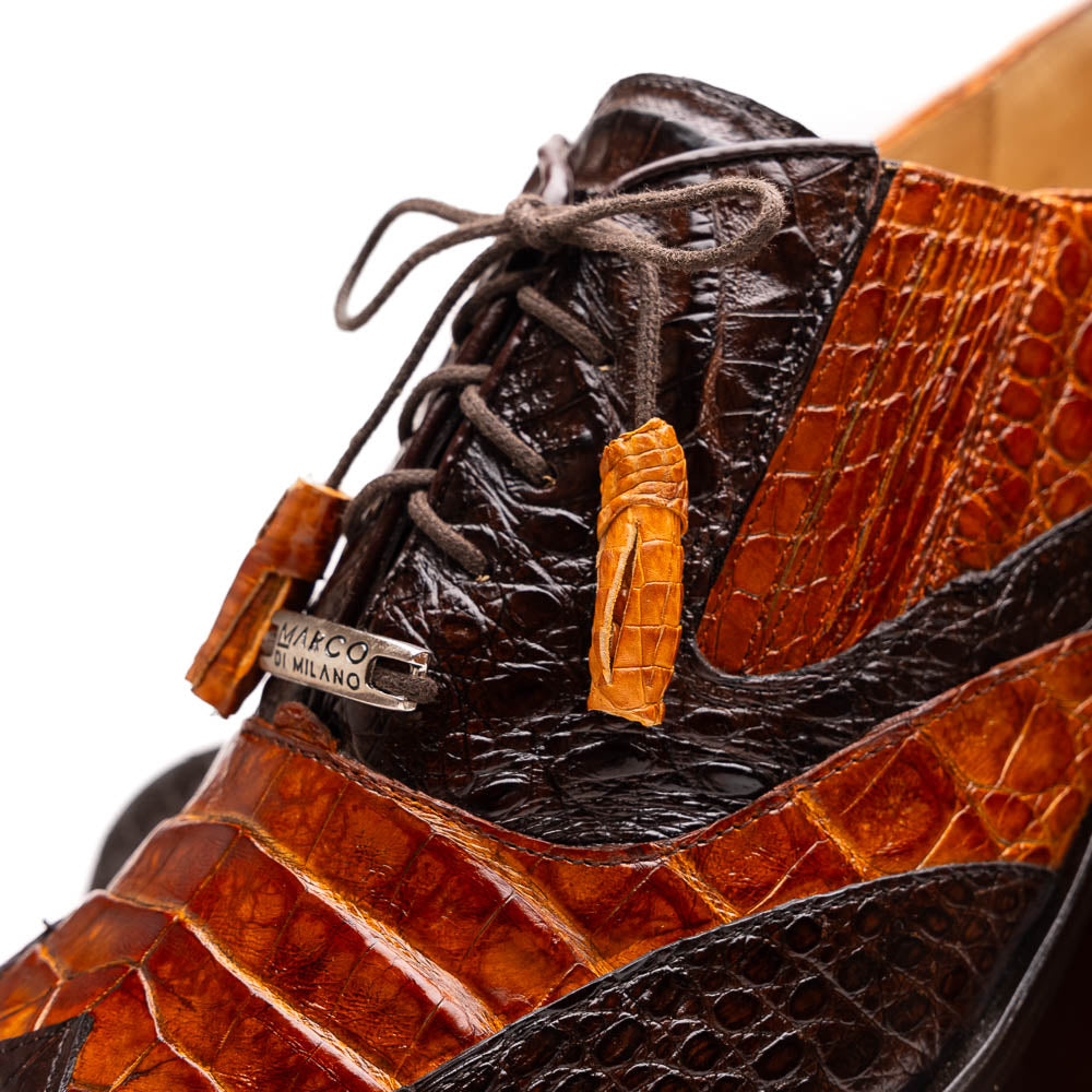 Marco Di Milano Luciano Caiman Crocodile Wingtip Shoes Cognac / Brown