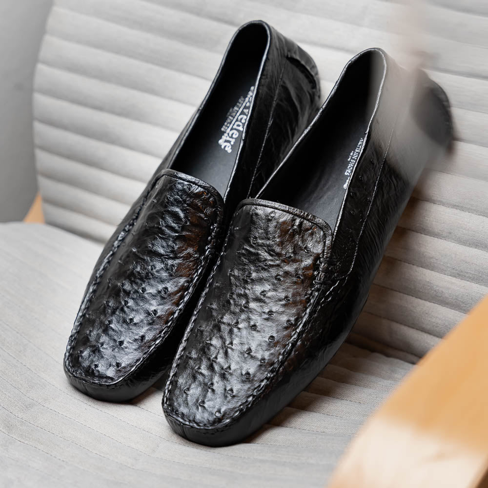 Belvedere Luis Ostrich Shoes Black